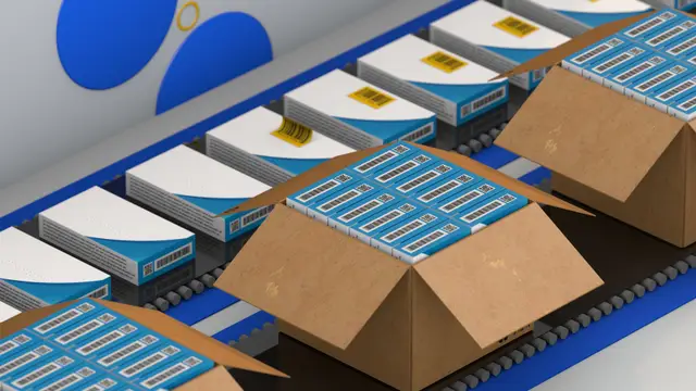 Cajas embaladas en sistema de transporte — packaging ecommerce internacional
